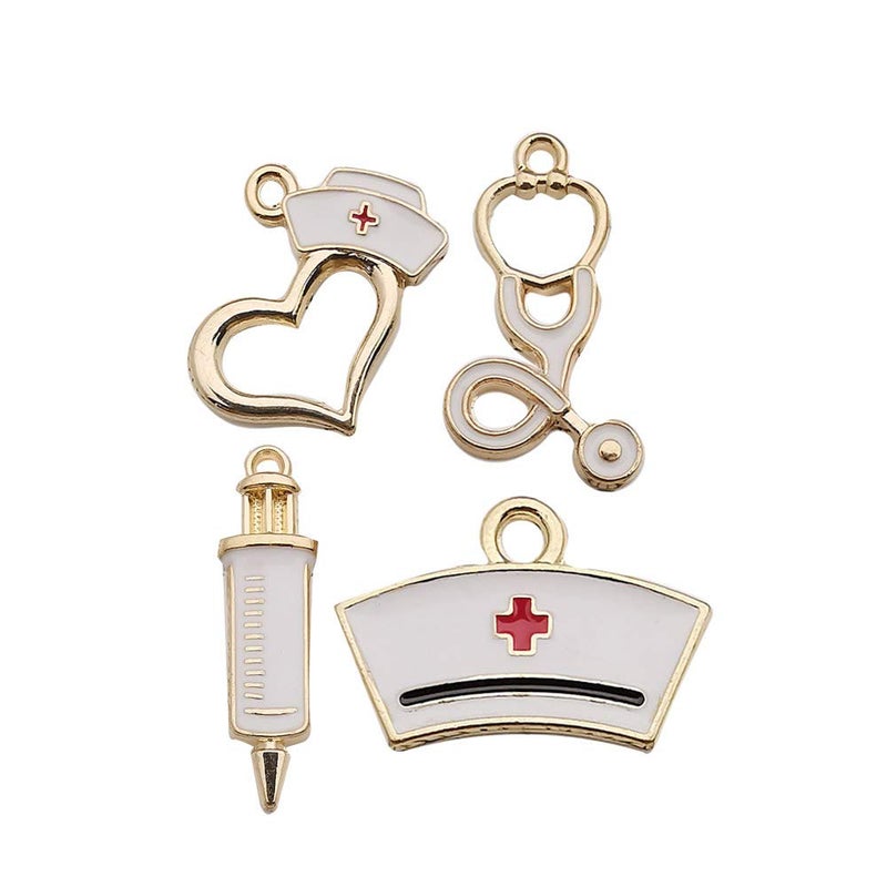 WOCRAFT 32pcs Gold Plated Enamel Medical Nurse Charms Stethoscope Syringe Nurse Cap Hat Charms for Jewelry Making Crafting Findings Accessory for DIY Necklace Bracelet (M430) - Image 3